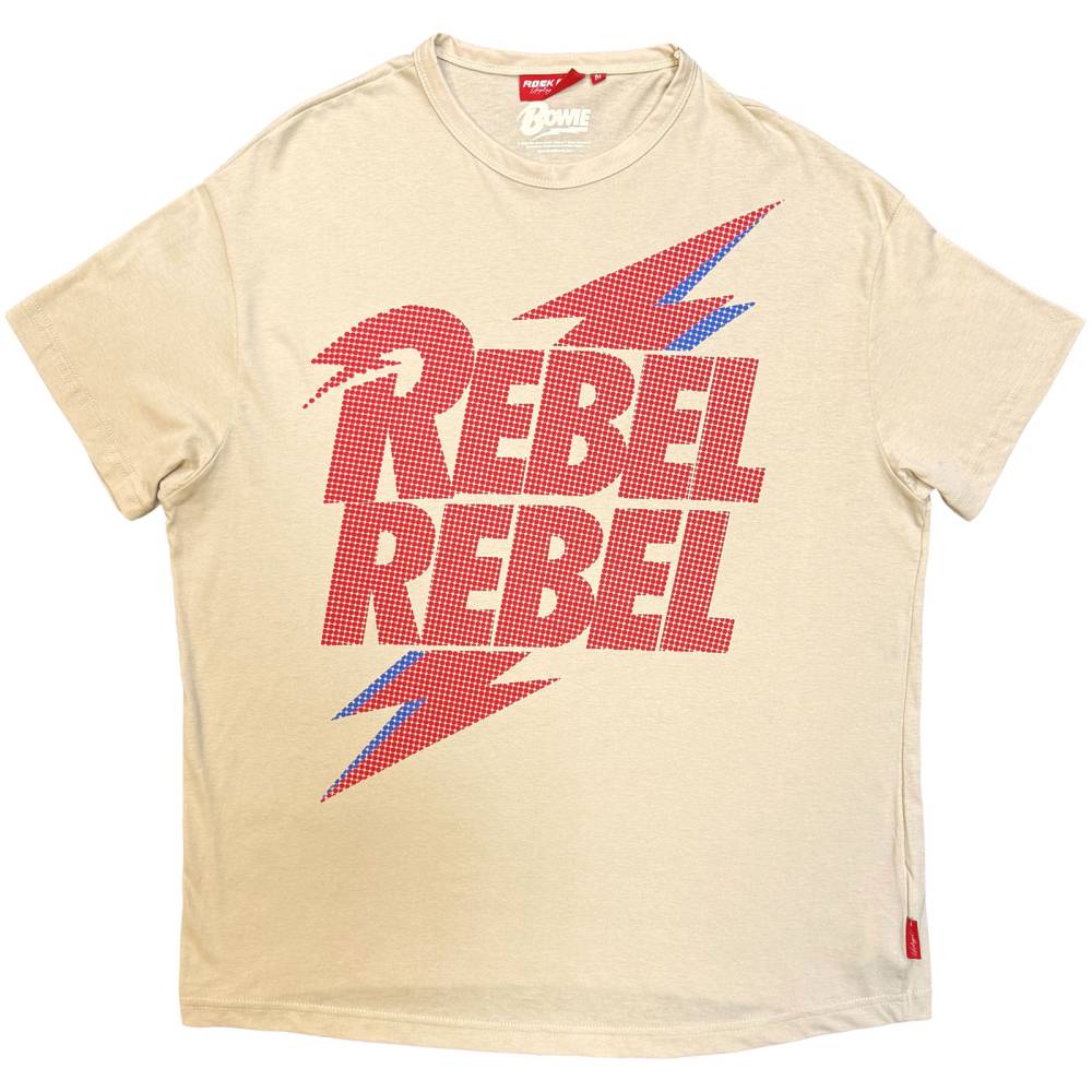David Bowie - Unplugged Rebel Rebel Lightning Bolt Ladies Tshirt - Cream